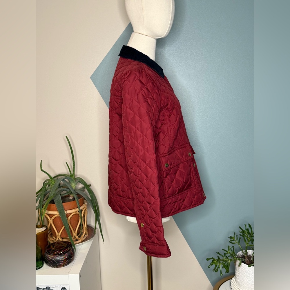 J.Crew Quilted Down Barn Jacket Corduroy Collar Wine Red Field Coat Woman’s S - Picture 6 of 12
